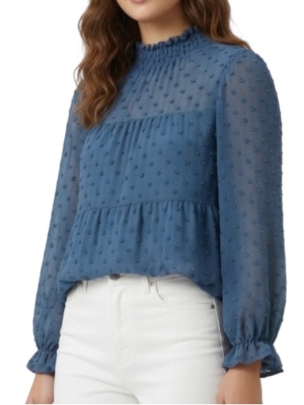Monteau Los Angeles Swiss Dot Top M Blue NWT
